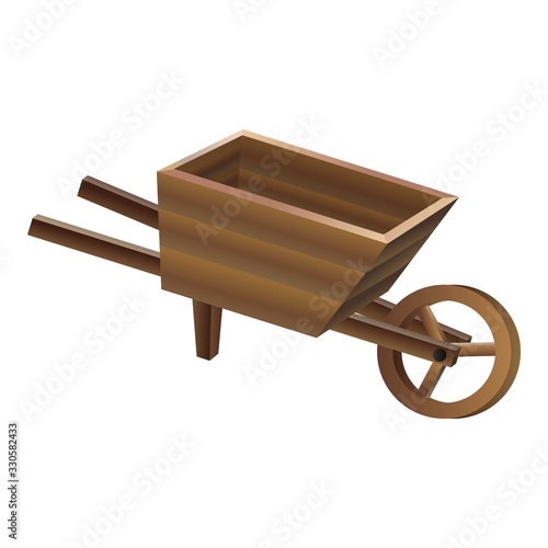 Wood wheelbarrow icon. Cartoon of wood wheelbarrow vector icon for web design isolated on white background