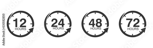 12, 24, 48 and 72 hours clock arrow. symbol work time, delivery and service time, isolated on white , vector icon Illustration