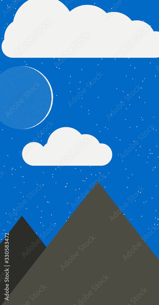 Mountains Panorame with Moon Abstract Random Placed Generative Art background illustration Mountains Panorame with Moon Abstract Random Placed Generative Art background illustration