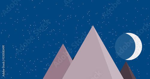 Mountains Panorame with Moon Abstract Random Placed Generative Art background illustration