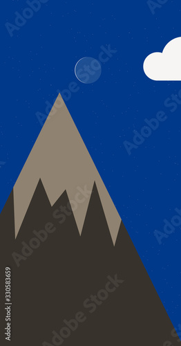 Mountains Panorame with Moon Abstract Random Placed Generative Art background illustration