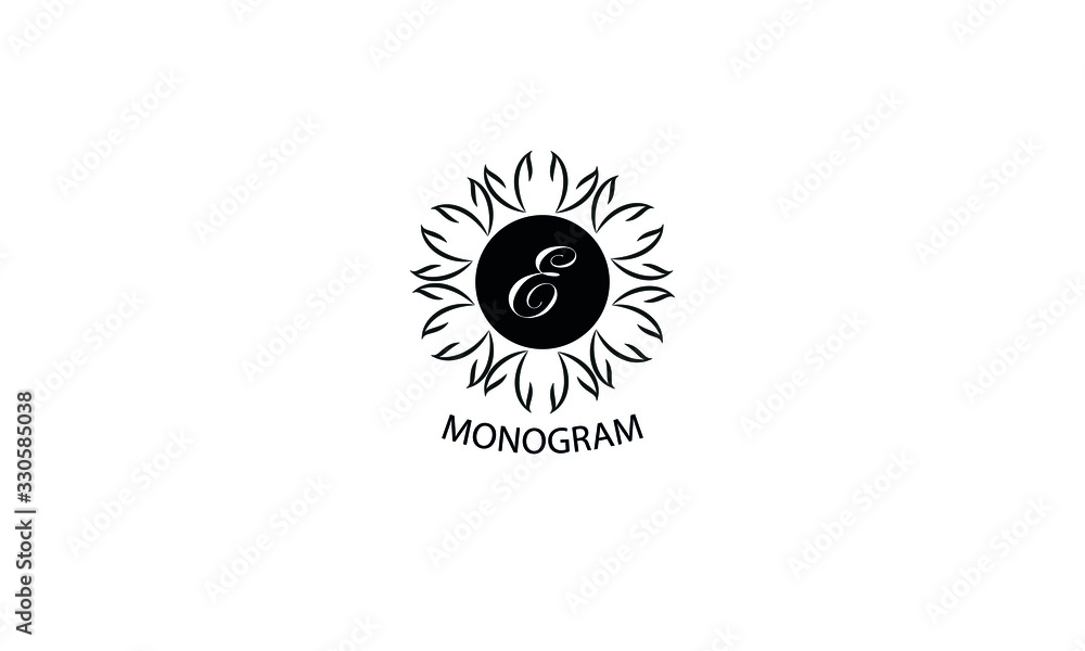 Floral monogram with letter E. Exquisite business logo, restaurant, royalty, boutique, cafe, hotel logo template.
