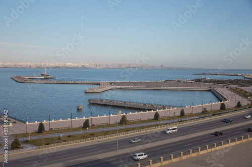 Wallpaper Mural The sea, the sky and the roads. Seaports.Baku boulevard located on the shore of the Caspian Sea . New boulevard of Baku, the capital of Azerbaijan . Torontodigital.ca