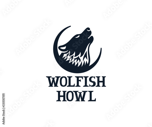 Wolf howls on sky, logo design. Animal, beast and wildlife, vector design and illustration