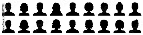Set man and woman head icon silhouette. Male and female avatar profile sign, face silhouette logo – stock vector photo