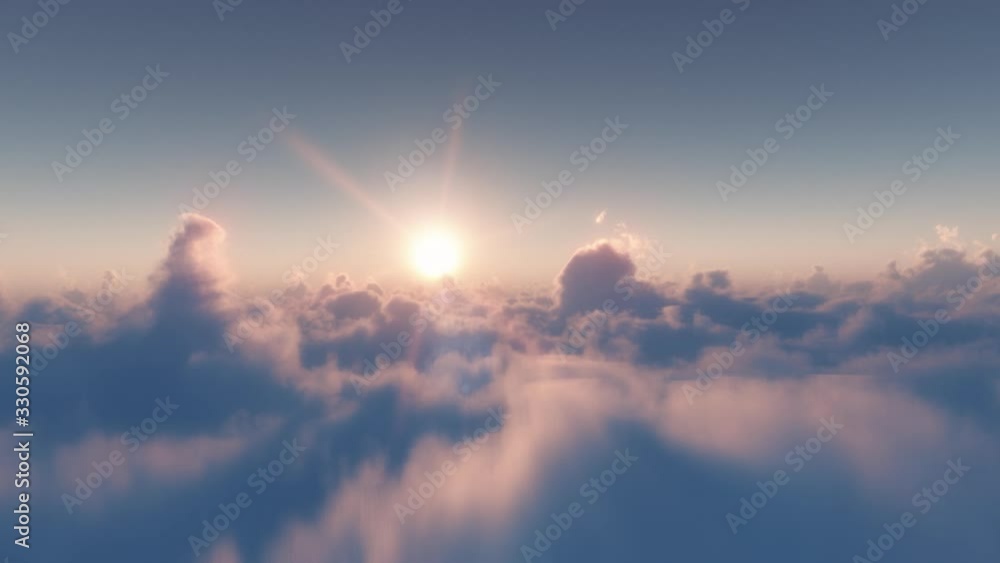 Infinite Fly above clouds at Sunset - Realistic 3D Render - Seamless video in POV