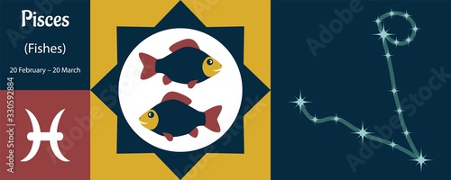 Zodiac sign pisces, or fishes in a humorous funny style