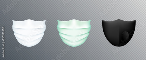 White medical mask isolated on transparent background. Doctor face surgical mask protection against pollution, virus, flu and coronavirus. Corona virus prevention. Vector overlay layer for design