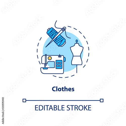 Clothes design studio concept icon. Garment creating idea thin line illustration. Sewing workshop, wearing apparel manufacture. Vector isolated outline RGB color drawing. Editable stroke