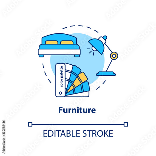 Furniture design studio concept icon. Room furnishing making idea thin line illustration. Interior items manufacture, workshop. Vector isolated outline RGB color drawing. Editable stroke