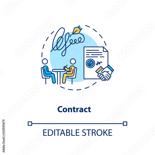 Employment contract signing concept icon. Creative brief idea thin line illustration. Creative agency workers legal obligation. Vector isolated outline RGB color drawing. Editable stroke
