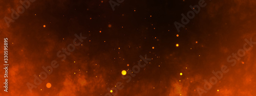 Fotografie, Tablou Dark fire space. Epic powerful horizonta flame background