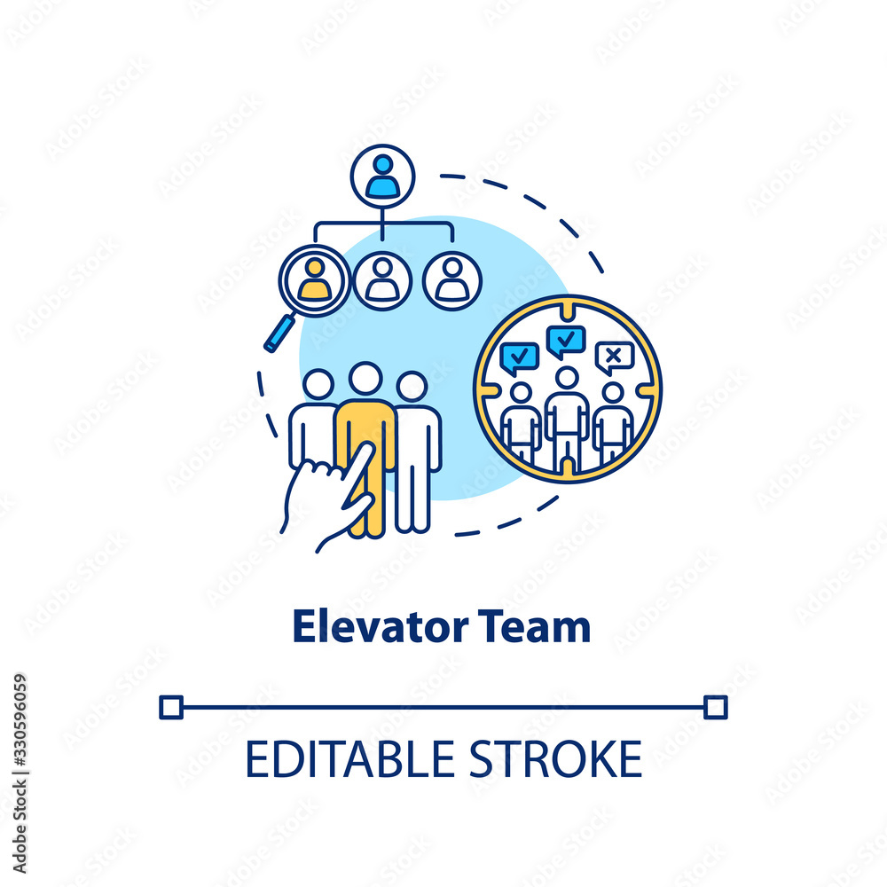 Elevator team concept icon. Work on-demand idea thin line illustration. Staff collaboration type, design studio team structure. Vector isolated outline RGB color drawing. Editable stroke Elevator team concept icon. Work on-demand idea thin line illustration. Staff collaboration type, design studio team structure. Vector isolated outline RGB color drawing. Editable stroke