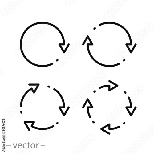 arrows icon set, circular recycle, refresh and loop reset, move forward, conversion thin line web symbols on white background - editable stroke vector illustration eps10
