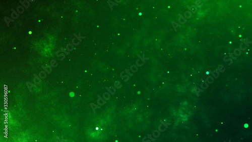 Toxic green background with chaotic flying particles photo
