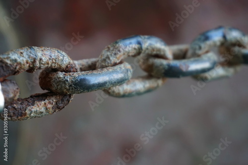 Close up of Steel chain, Rusty chains. Selective focus
