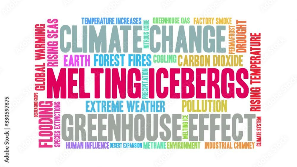 Melting Icebergs animated word cloud on a white background. Melting Icebergs animated word cloud on a white background.