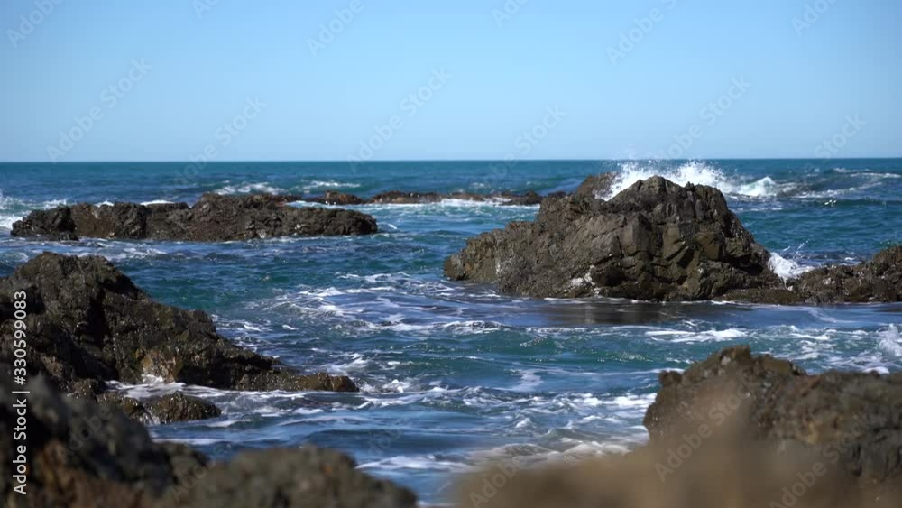 Seascape of New Zealand; Waves Crash on Beach in New Zealand Seascape of New Zealand; Waves Crash on Beach in New Zealand
