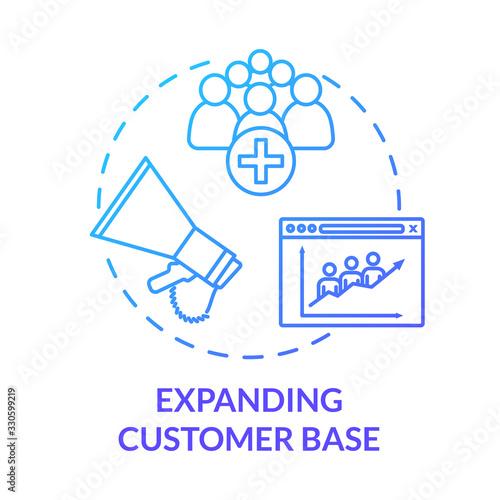 Expanding customer base concept icon. Audience attraction campaign. Client network development, branding idea thin line illustration. Vector isolated outline RGB color drawing