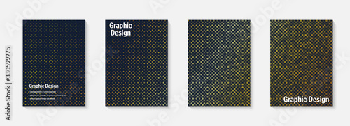 Fototapeta Vector halftone cover design templates. Layout set for covers of books, albums, notebooks, reports, magazines. Dot halftone gradient effect, modern abstract design. Geometric mock-up texture.