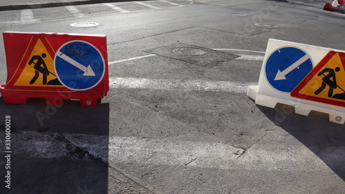 road traffic signs on asphalt road © Mikalai Drazdou