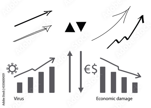Growing bar graph icon. Vector illustration. Arrows, virus icon.
