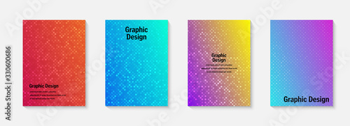 Vector halftone cover design templates. Layout set for covers of books, albums, notebooks, reports, magazines. Dot halftone gradient effect, modern abstract design. Geometric mock-up texture.