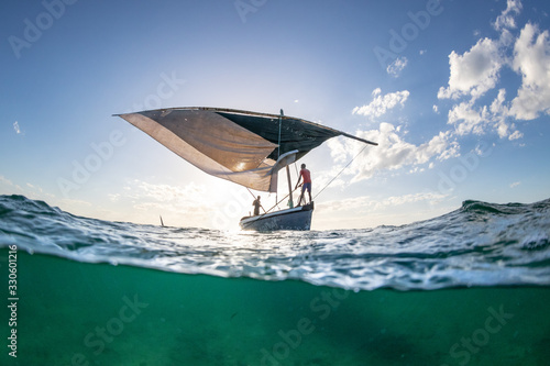 Mozambican dhow boat, above and below