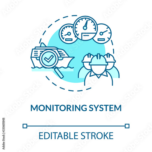 Monitoring system turquoise concept icon. Boat machinery offshore maintenance. Ship crew work idea thin line illustration. Vector isolated outline RGB color drawing. Editable stroke
