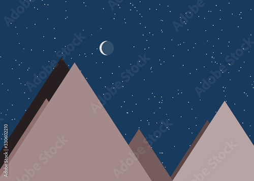 Moon and Mountains Panorame Generative Art background illustration