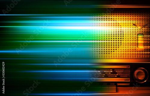 abstract green blur music background with retro radio