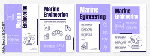 Marine engineering brochure template. Nautical industry job. Flyer, booklet, leaflet print, cover design with linear icons. Vector layouts for magazines, annual reports, advertising posters