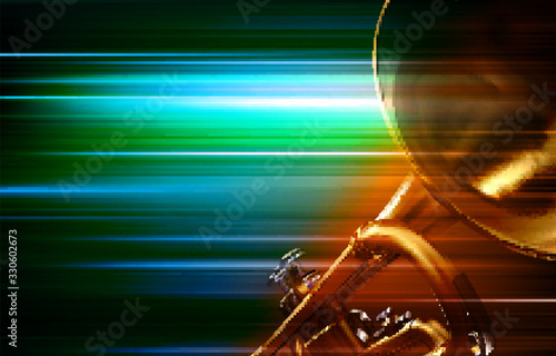 abstract green blur music background with trumpet