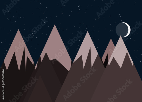 Moon and Mountains Panorame Generative Art background illustration