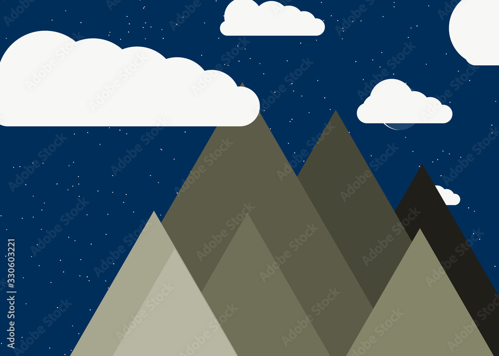 Naklejka premium Moon and Mountains Panorame Generative Art background illustration