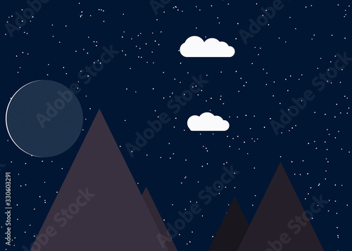 Moon and Mountains Panorame Generative Art background illustration