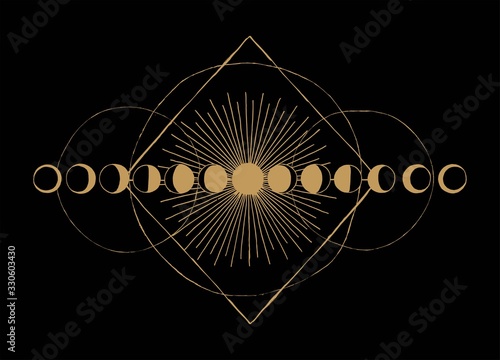 Moon phases geometric occult scheme vintage print. photo