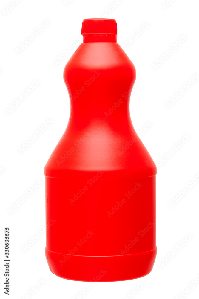 red plastic detergent bottle with cap isolated on a white background. red plastic detergent bottle with cap isolated on a white background.