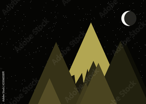 Moon and Mountains Panorame Generative Art background illustration