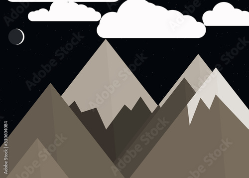 Moon and Mountains Panorame Generative Art background illustration