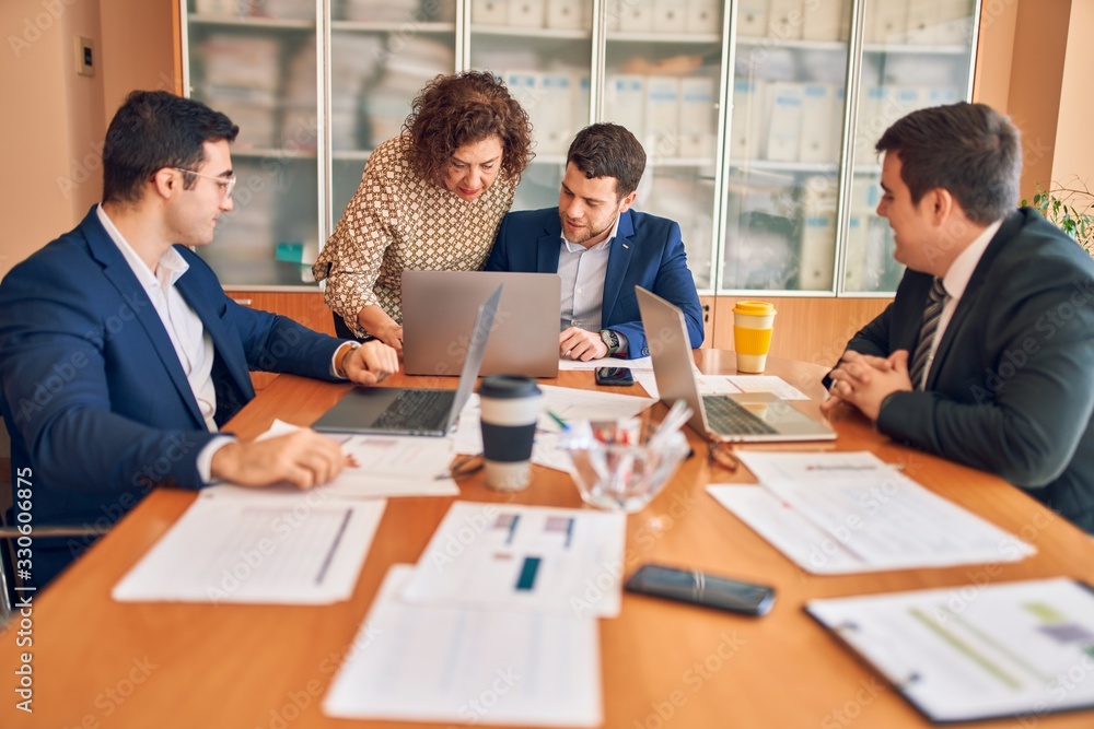 Business lawyers workers meeting at law firm office. Professional executive partners working on finance strategry at the workplace