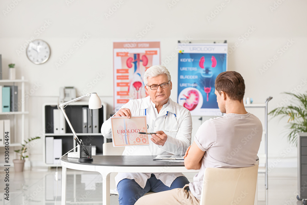 Young man visiting urologist in clinic Young man visiting urologist in clinic