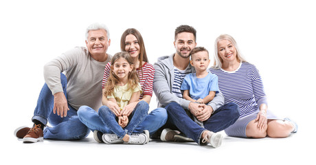 Portrait of big family on white background