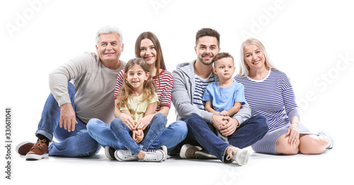 Portrait of big family on white background photo