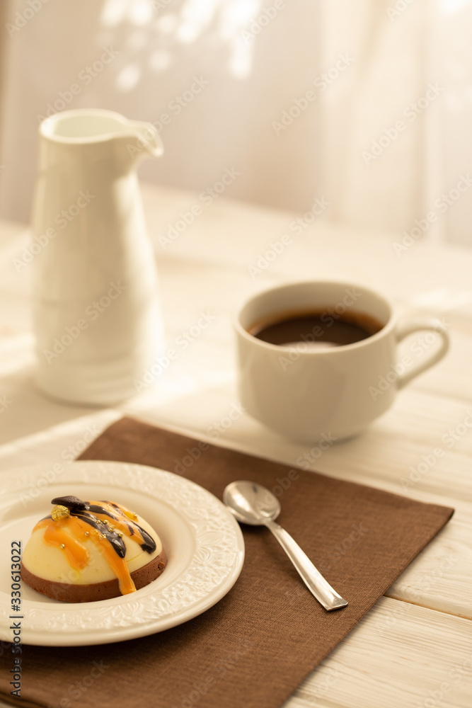 Still life with a cup of coffee and sweet cake Still life with a cup of coffee and sweet cake