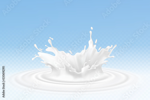 Vector realistic milk or yogurt splashes, flowing cream, abstract white blots, milk isolated on blue background. Design of natural, organic dairy products. Eps 10