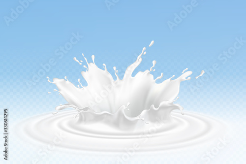 Vector realistic milk or yogurt splashes, flowing cream, abstract white blots, milk isolated on blue background. Design of natural, organic dairy products. Eps 10