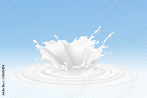 Vector realistic milk or yogurt splashes, flowing cream, abstract white blots, milk isolated on blue background. Design of natural, organic dairy products. Eps 10