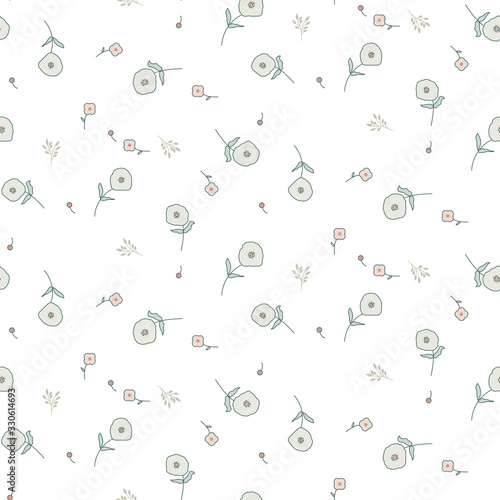 Floral seamless pattern with tiny flowers. Vector white background.