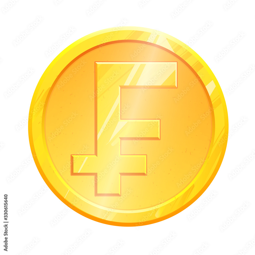 Golden frank coin CHF symbol on white background. French Finance investment concept. Exchange France currency Money banking illustration. Business income earnings. Financial sign stock vector Golden frank coin CHF symbol on white background. French Finance investment concept. Exchange France currency Money banking illustration. Business income earnings. Financial sign stock vector